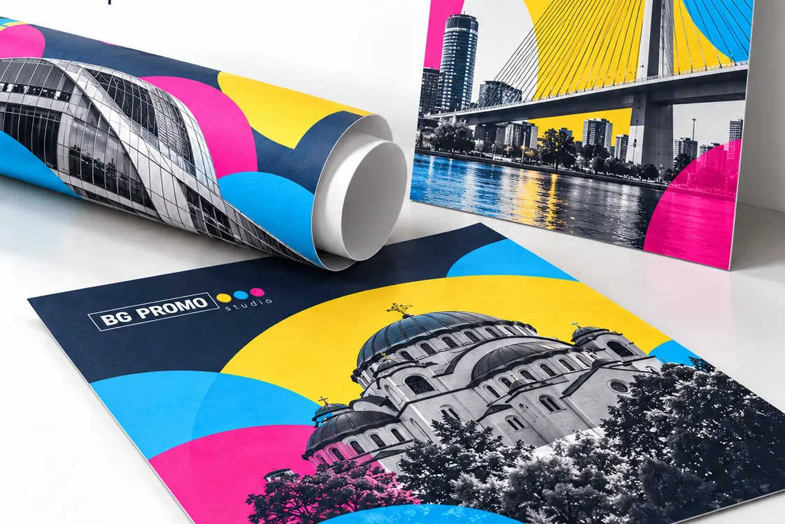 Posteri i plakati velikog formata sa fotografijama Beograda i CMYK grafikom